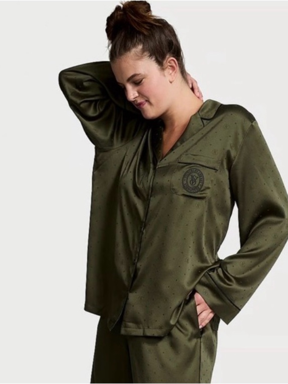 Victoria's Secret olive green satin long pajama top Size XXL